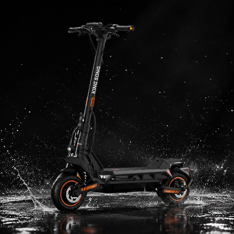 Kingsong N12T3 electric scooter shown with water splashes